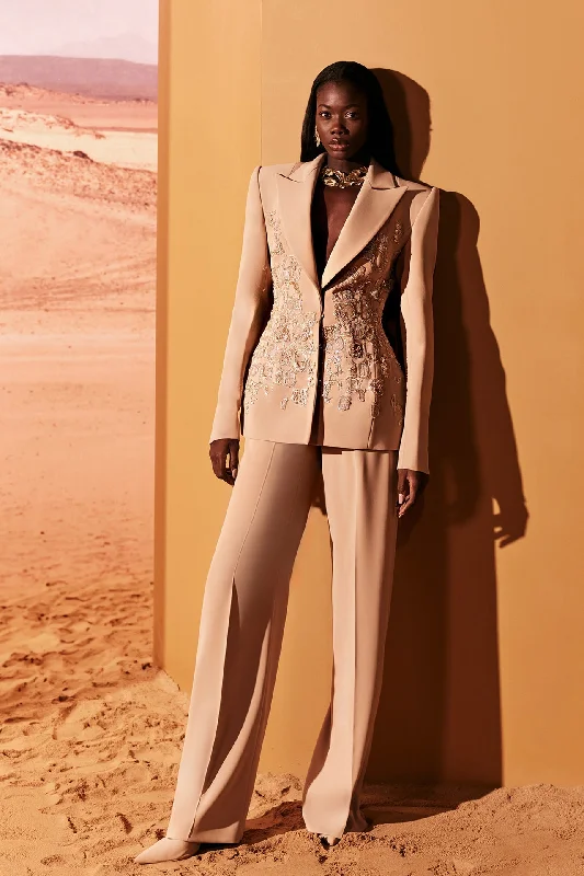 Embroidered crepe blazer with trousers Trousers trendy modern