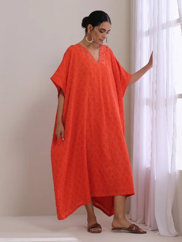 trueBrowns Orange Dobby Panel Kaftan Dress