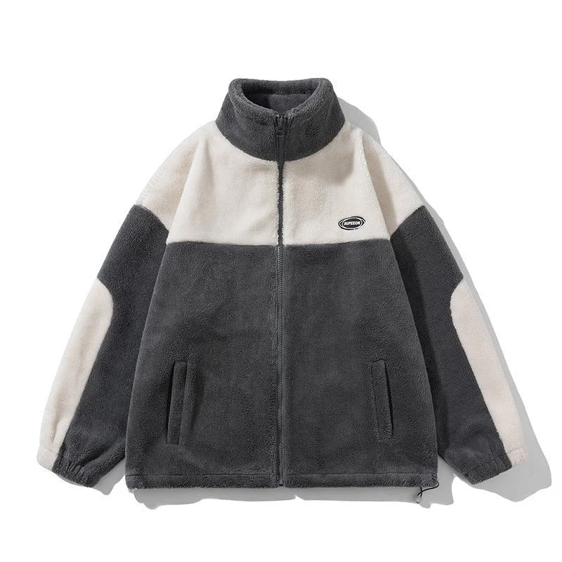 Retro Plaid Lambswool Turtleneck Jacket – Warm Unisex Fashion in Black and Gray Faux Fur Fabric Real Fur Fabric Shearling Fabric
