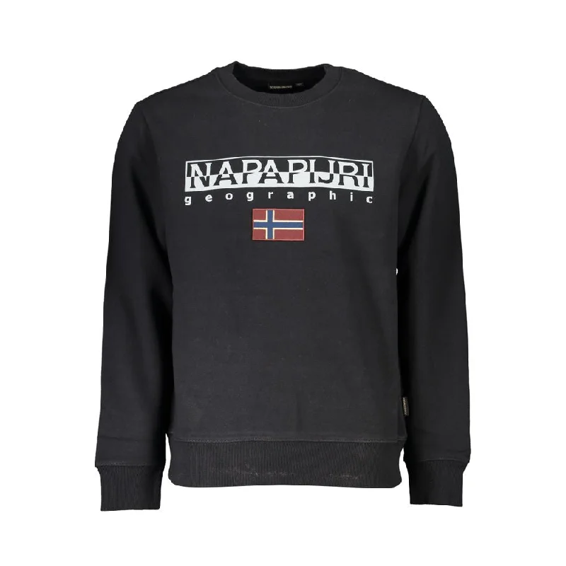 Black Cotton Men Sweater Fleece Sweater Nylon Polyester