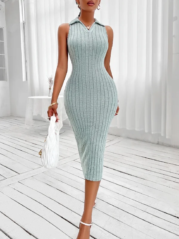 Johnny Collar Sleeveless Sweater Dress Solid Color Striped Floral Print