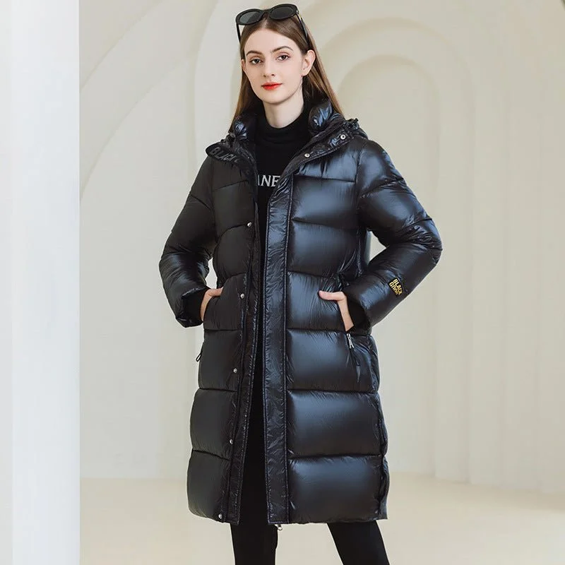Women’s Long Hooded Winter Coat – Warm Cotton Jacket with Pockets for Cold Weather Satin Fabric Silk Fabric Chiffon Fabric