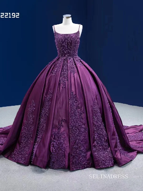 Luxury Spaghetti Straps Ball Gown Ombre Grape Beaded Prom Dress Quincess Dress RSM222192