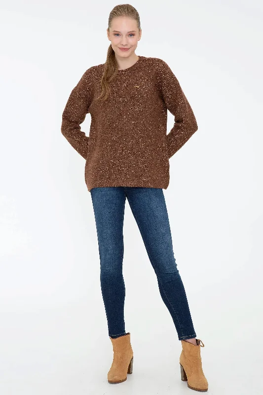 US Polo Assn. Oversize Pullover with USPA Metal Logo - Women Surplice Neck Pullover