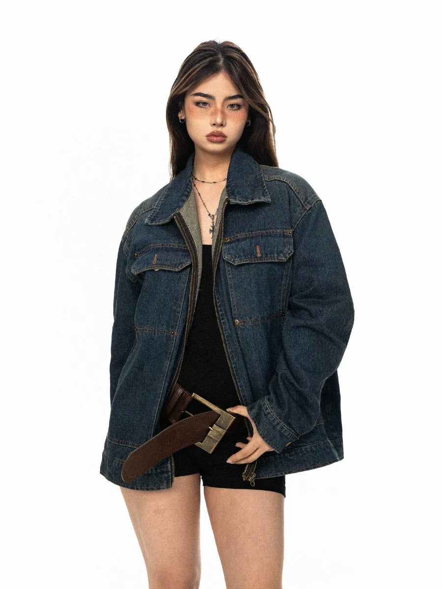 Oversized Vintage Denim Trucker Jacket Embroidered Jacket Appliqued Jacket Beaded Jacket