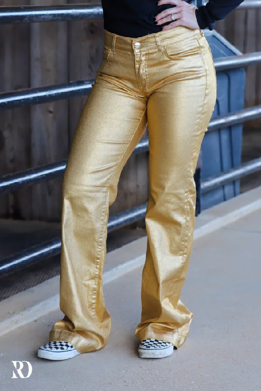 GOLD METALLIC SIGNATURE TROUSERS Trousers Spring Floral