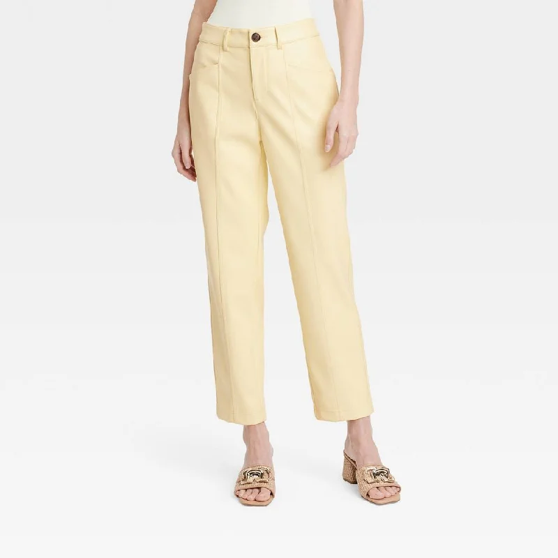 New - Women's High-Rise Faux Leather Ankle Trousers - A New Day Yellow 2 Trousers Running Lightweight