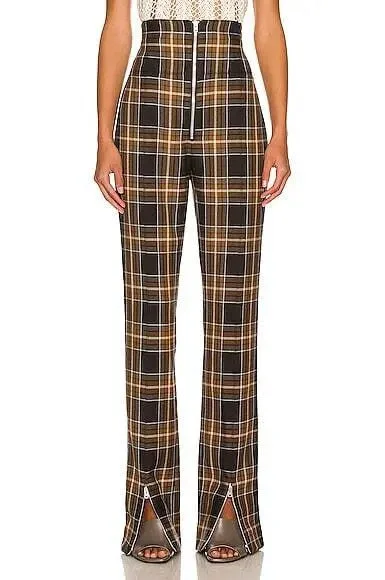 HIGH WAIST CHECKED BOXY TROUSERS Trousers Elastic Waist Soft