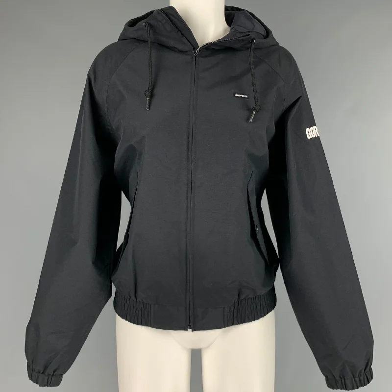 SUPREME Size S Black Nylon Windbreaker Jacket Tiered Jacket Buttoned Jacket Zippered Jacket