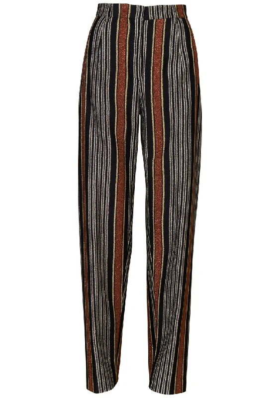 Straight Lamé Trousers Multicolour Rust & Gold Trousers Low Rise Relaxed