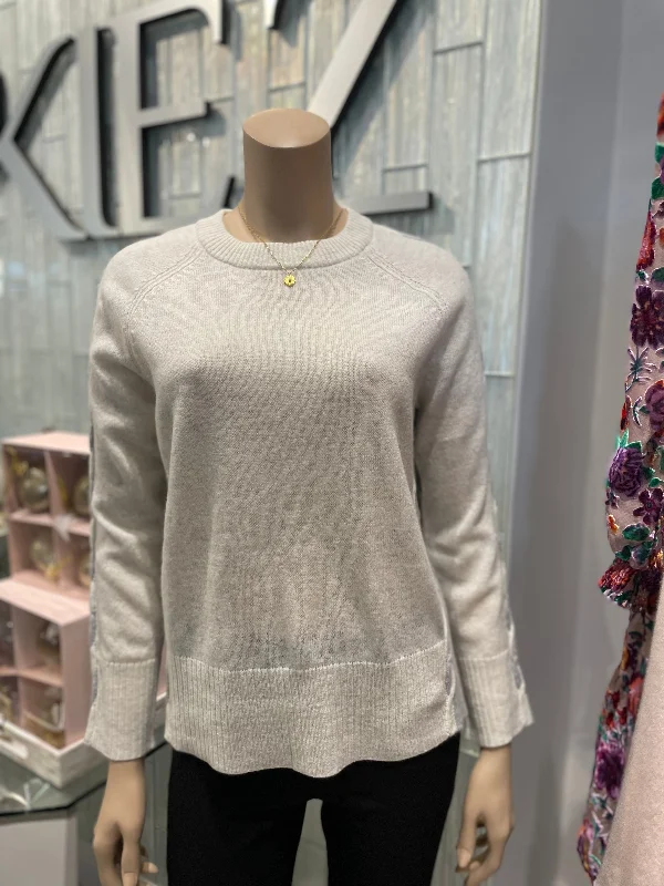 Merino Split Color Cable Detail Sweater Carrara and Heather Grey - Jackie Z Style Co Cable Knit Ribbed Knit Lace Knit