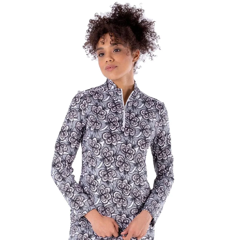 NVO Lois Mock Black Womens Long Sleeve Golf 1/2 Zip Pullover Blouson Sleeve Pullover