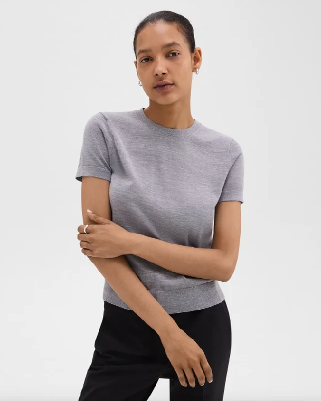 Sweater Tee in Regal Wool Light Heather Grey  - Theory Women Spandex Rayon Corduroy