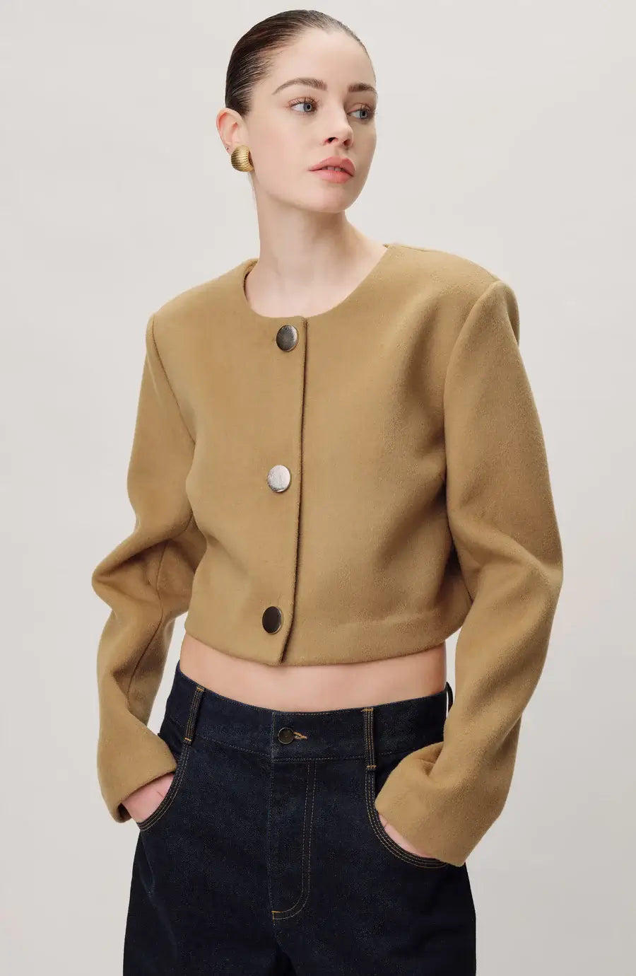 Ronny Kobo - Finn Jacket in Butterscotch Stand-Up Collar Roll-Neck Collar Turtle Neck