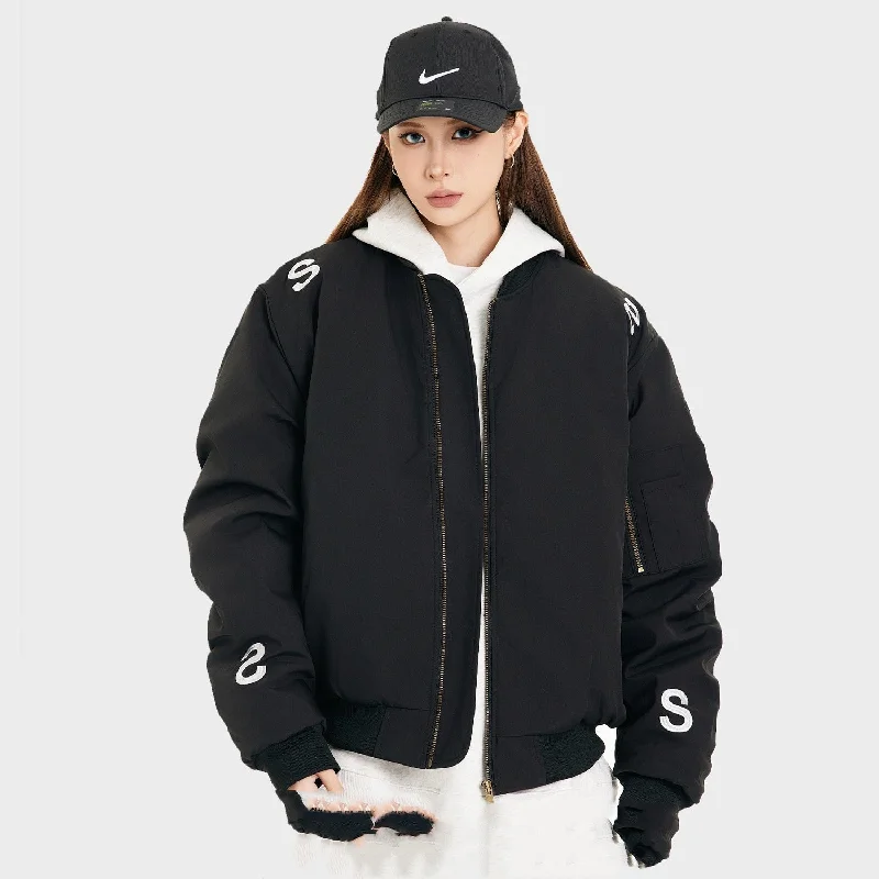 American Street Style Embroidered Letter Flight Jacket for Teenagers Nylon Fabric Polyester Fabric Spandex Fabric