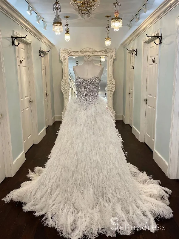 Chic A-line Sweetheart White Feather Beading Prom Dresses Modest Evening Dresses MLH2030