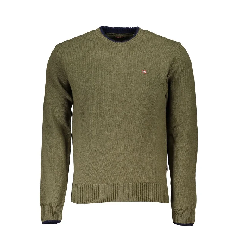 Green Fabric Men Sweater Toggled Drawstring Belted
