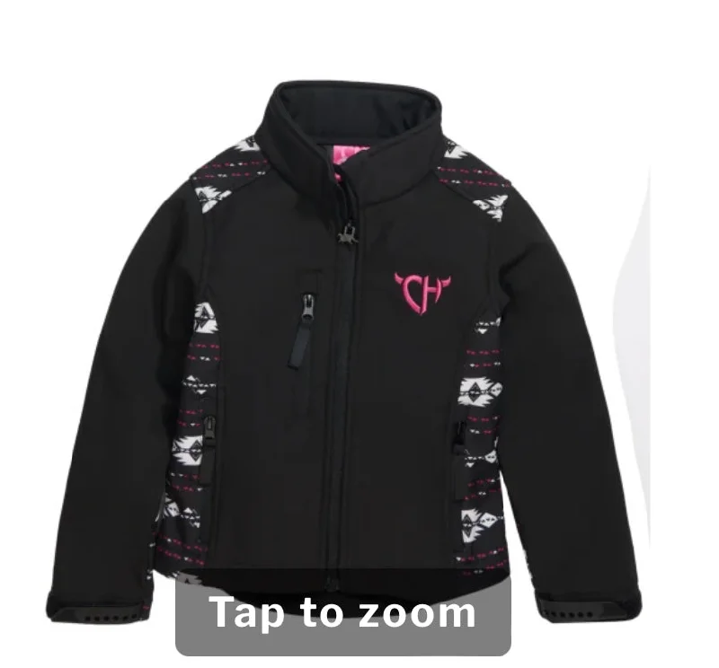 Girls Cowgirl hardware Black and Pink Aztec Softshell Jacket Belted Jacket Elasticated Jacket Padded Jacket