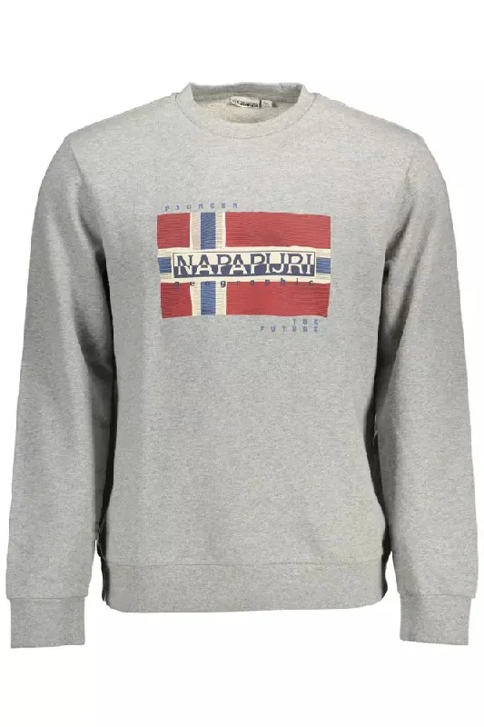 Gray Cotton Men Sweater Herringbone Houndstooth Plaid