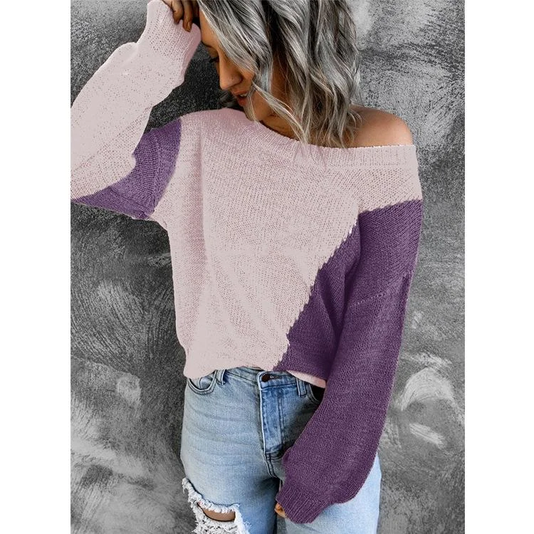 Women Knitting Irregular One Shoulder Sweaters Welt Pockets Slit Pockets Flap Pockets