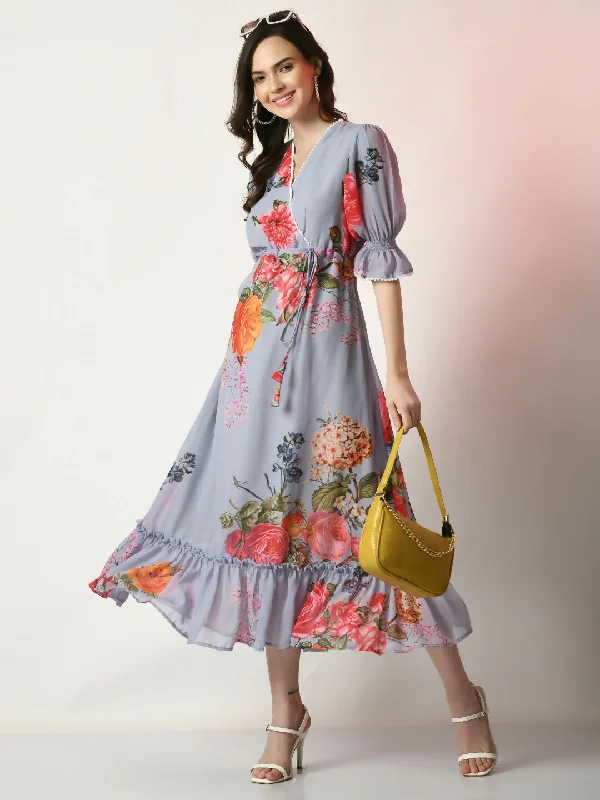 Myshka Women's Grey Printed Dress