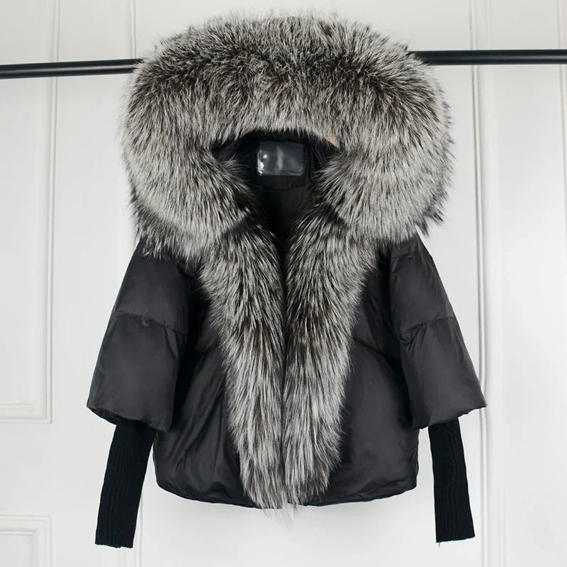 Winter Women Warm White Duck Down Jacket Loose Hood Coats Satin Jacket Silk Jacket Chiffon Jacket