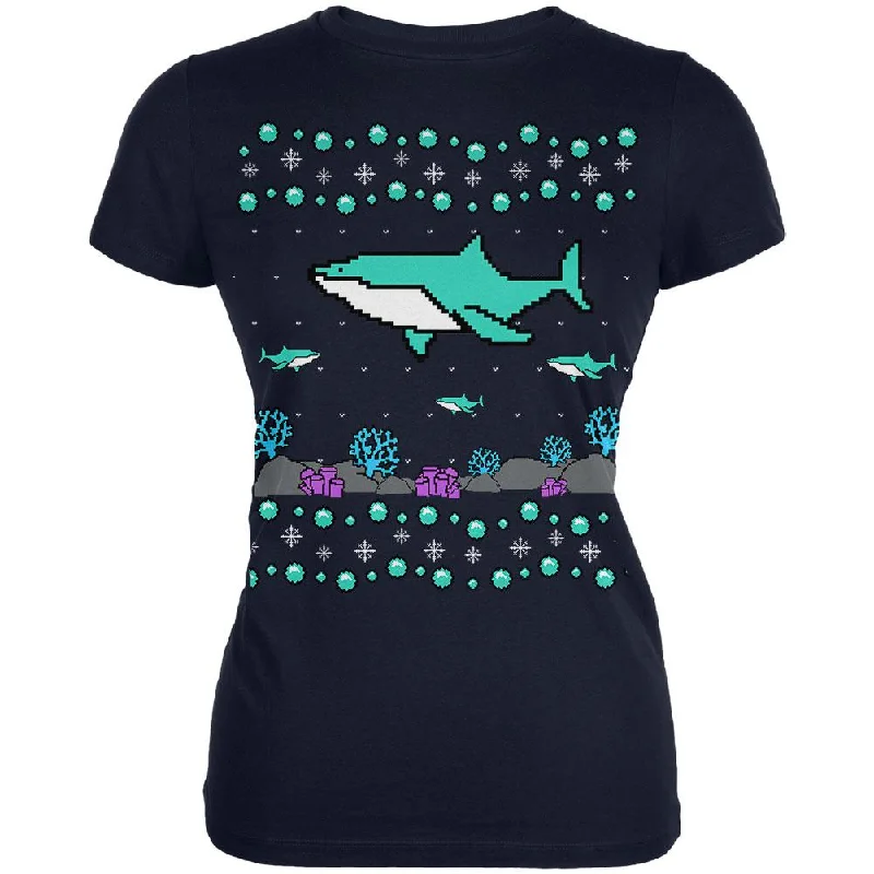 Ugly Christmas Sweater Shark Coral Reef Juniors Soft T Shirt Spandex Blend Rayon Blend Denim Blend