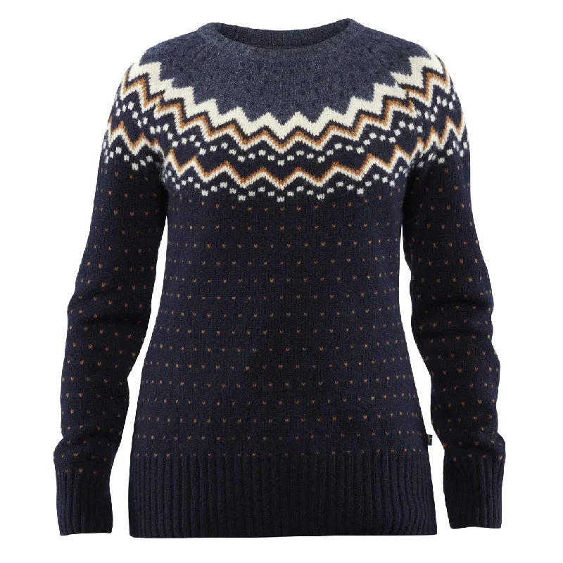 Fjallraven Womens Ovik Knit Sweater Dark Navy Mesh Blend Leather Blend Suede Blend