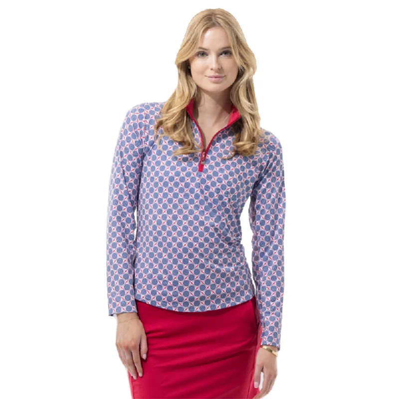 SanSoleil Solcool Print Mock Neck Seeing Spot Ink Womens Golf Pullover Plunging Neck Pullover
