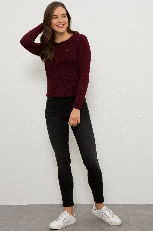 US Polo Assn. Slim Fit Pullover with USPA Metal Logo - Women Faux Fur Trim