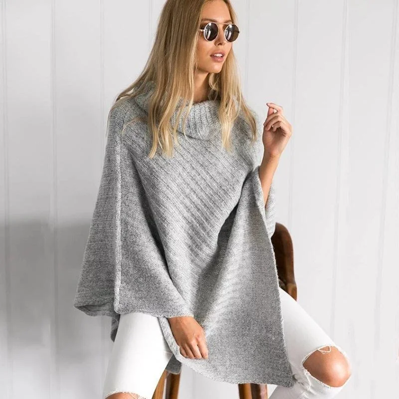 Plus Size Knitting Irregular Batwing Cape Sweaters Lace Blend Ribbed Blend Corduroy Blend