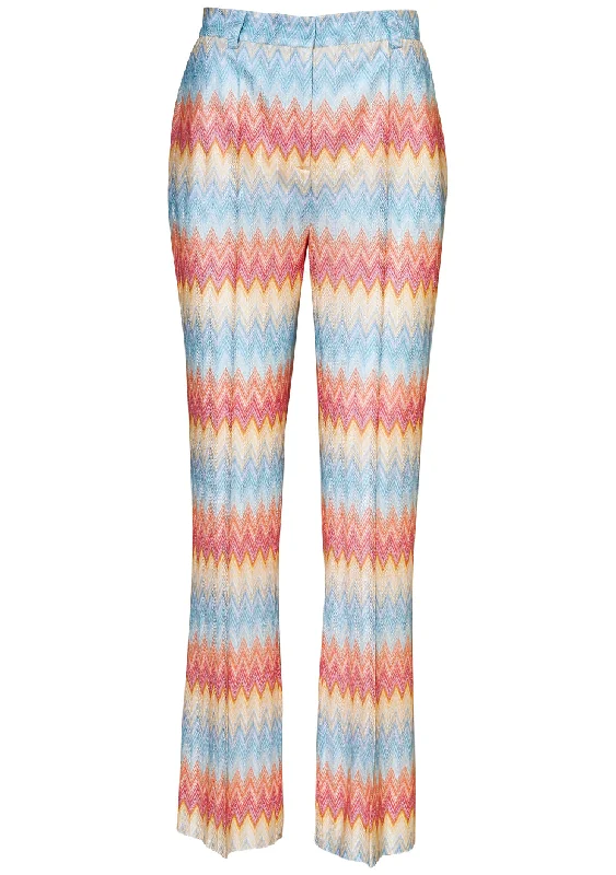Flared Multicolour Chevron Trousers Trousers Striped Patterned