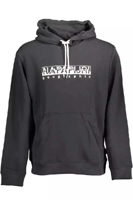 Black Cotton Men Sweater Terry Blend Velvet Blend Canvas Blend