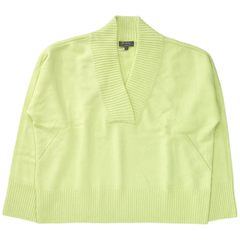 N. Peal Key Lime Deep Neck Sweater Stretchy Elastic Breathable
