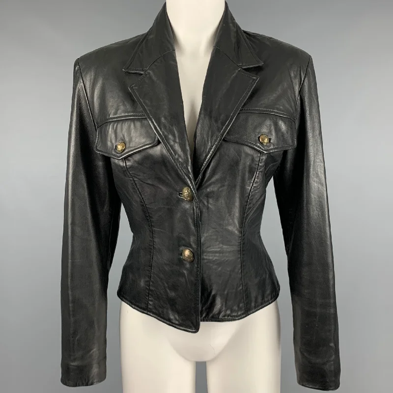NORTH BEACH LEATHER Size 6 Black Leather Single Breasted Jacket Oversized Jacket Tailored Jacket Straight Jacket