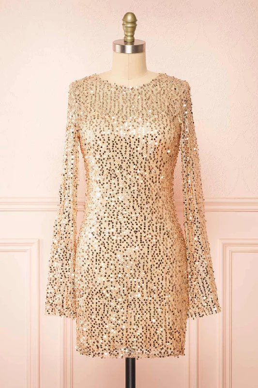 Lyrissa Rosegold | Short Mesh Sequin Dress