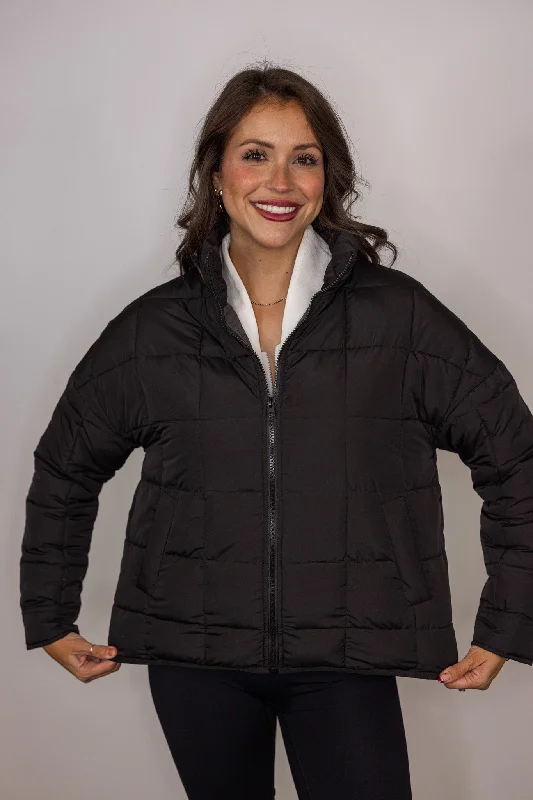 Winter Joy Black Puffer Jacket Tailored Jacket Straight Jacket A-Line Jacket