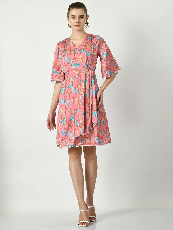 Myshka Women's Pink Printed Dress