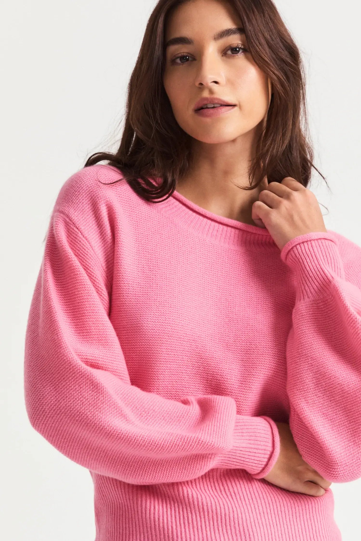 Emelita Pullover Sweater in Vivid Pink Hooded Pullover Sweater