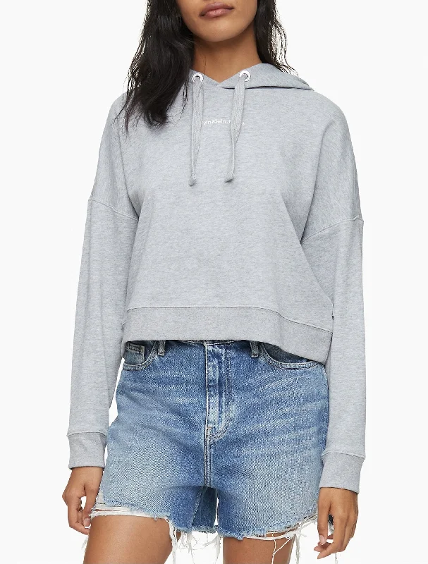 Calvin Klein Minimal Logo Pullover Hoodie - Women Bishop Sleeve Elegant