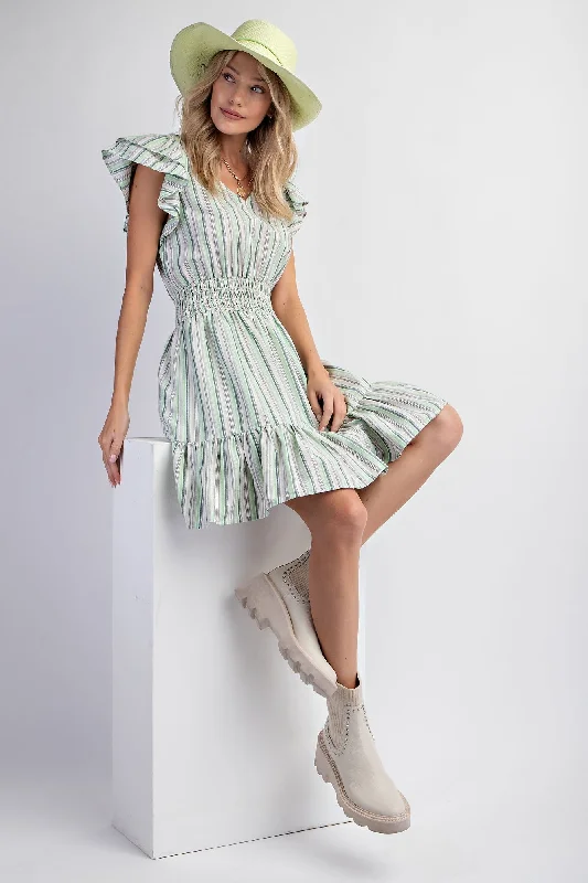 Easel Striped Cotton Voile Dress in Sage FINAL SALE