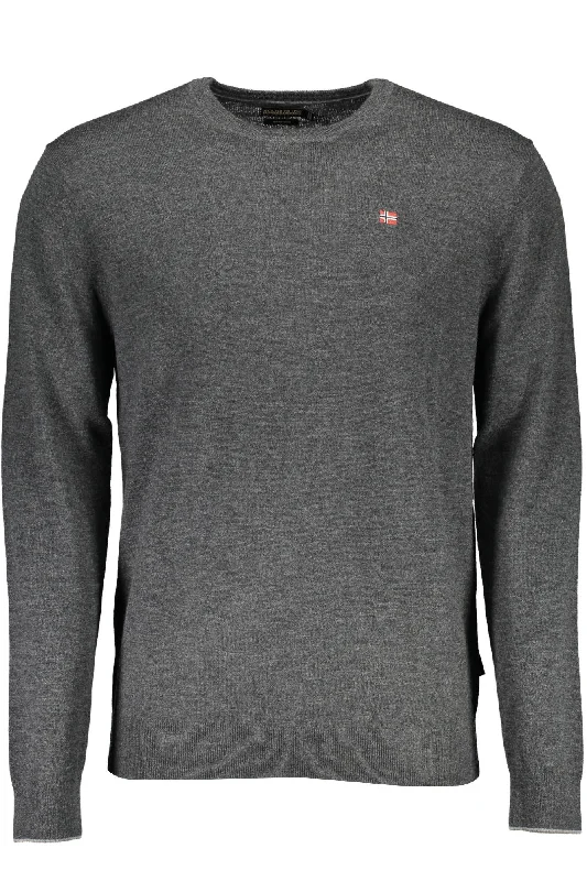 Gray Wool Men Sweater Hooded Caped Shawl Collar