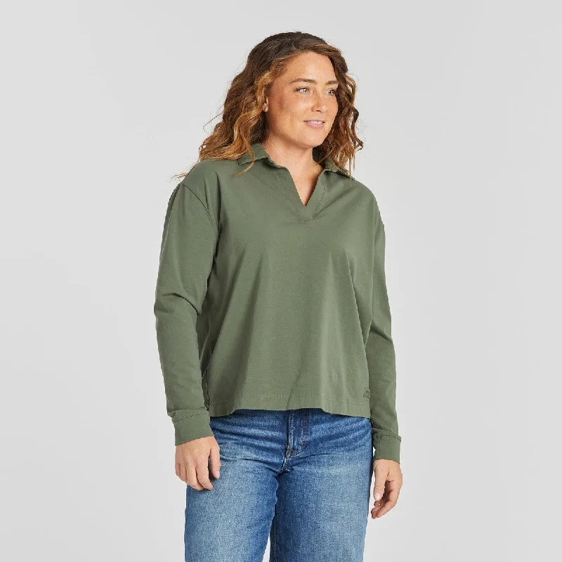 Life is Good Women's Solid Crusher-FLEX Collared Pullover Tee, Dark Moss Green Keyhole Neck Pullover Life is Good Women's Solid Crusher-FLEX Collared Pullover Tee, Dark Moss Green Keyhole Neck Pullover