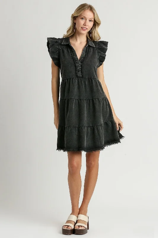 Umgee French Terry A-Line Dress in Ash
