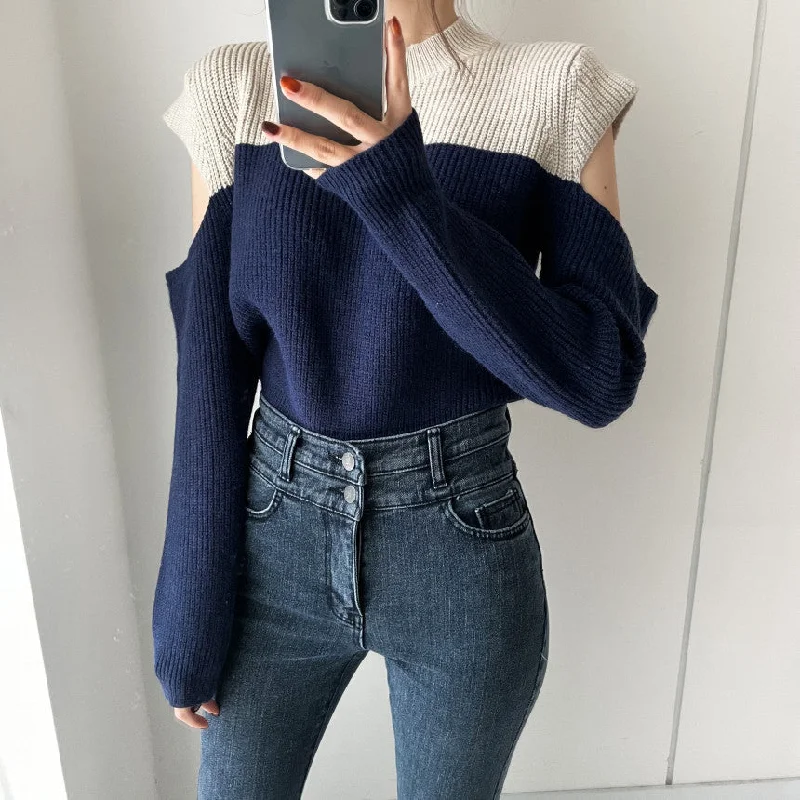 Sexy Women Fall Knitted Sweaters Solid Color Striped Floral Print