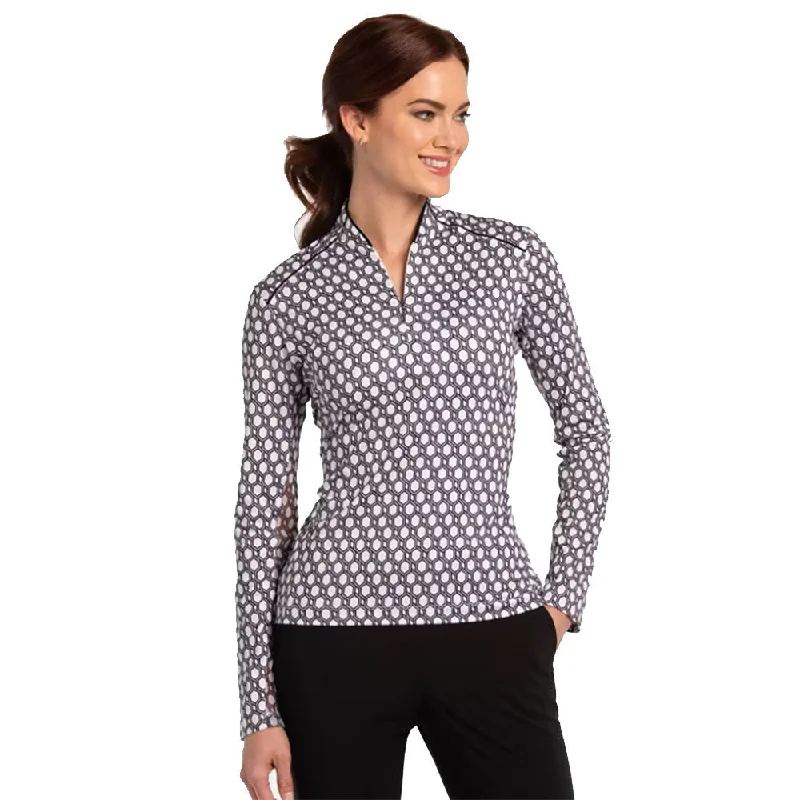 EP New York Geo Print Zip Mandarin Womens Golf Pullover Sabrina Neck Pullover