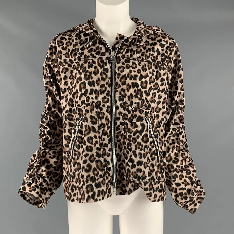 VERONICA BEARD Size S Beige Brown Polyester Animal Print Hooded Jacket Trench Coat Raincoat Waterproof Jacket