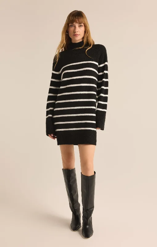 Fin Stripe Sweater Dress - Black Transparent Opaque Sheer