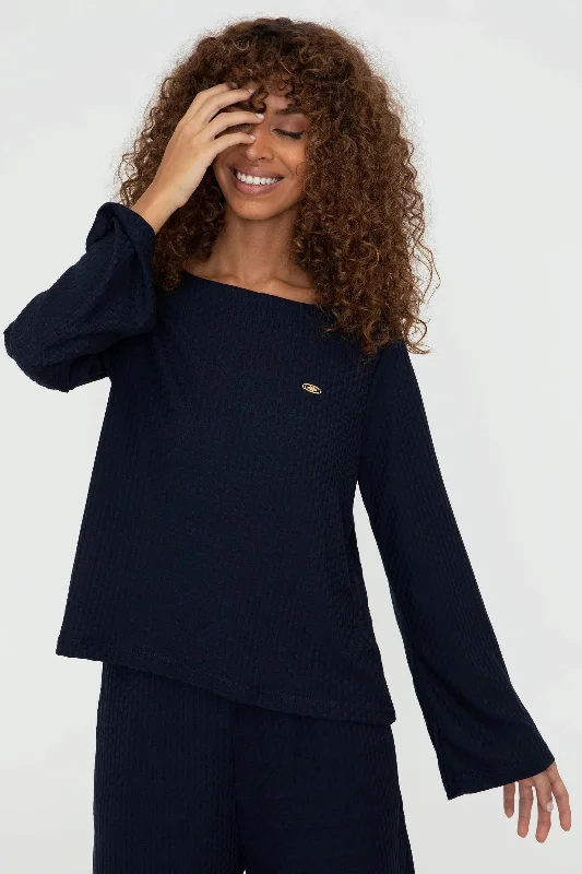 US Polo Assn. Form Fit Pocket Less Pullover with Metal USPA Logo - Women One Shoulder Top