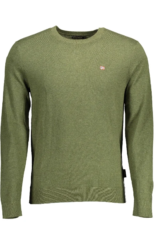 Green Cotton Men Sweater Tailored Straight A-Line